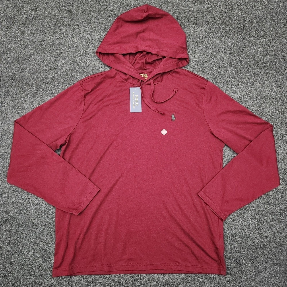 Polo Ralph Lauren RL Hoodie Shirt Mens Large Burgundy Red Pullover Pony NEW